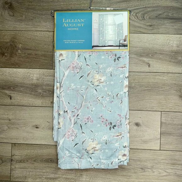 38 x 96 Lillian August Curtains Rod Pocket Birdsong Floral Seafoam Green Blue - Picture 5 of 9